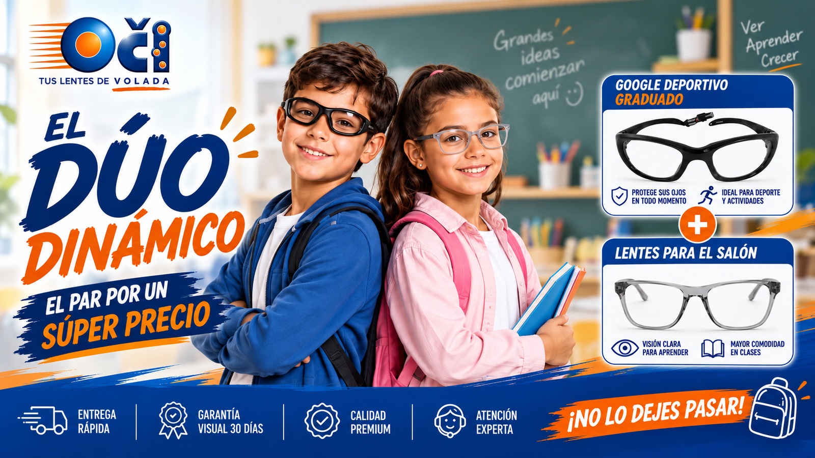 Paquete Duo Dinámico para niños - Google deportivo graduado + lentes para el salón